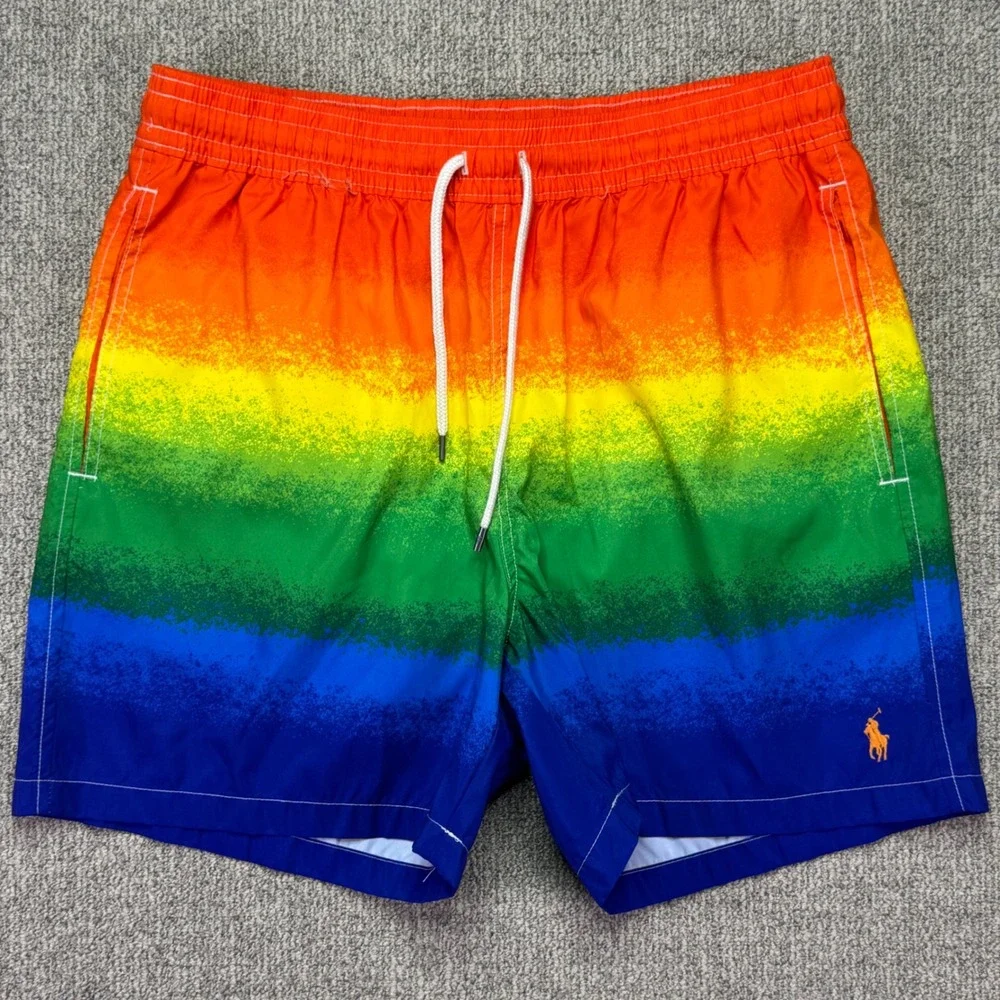 Polo Ralph Lauren Mens Swim Trunks Large Rainbow Gradient NWOT Swimwear